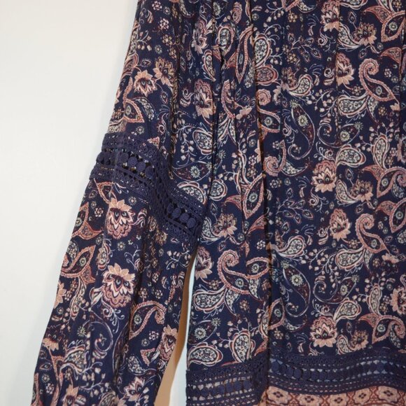 KNOX ROSE Rayon Cotton Lace Flare Peasant Style Boat-Neck Elastic Blouse XS - Picture 6 of 11